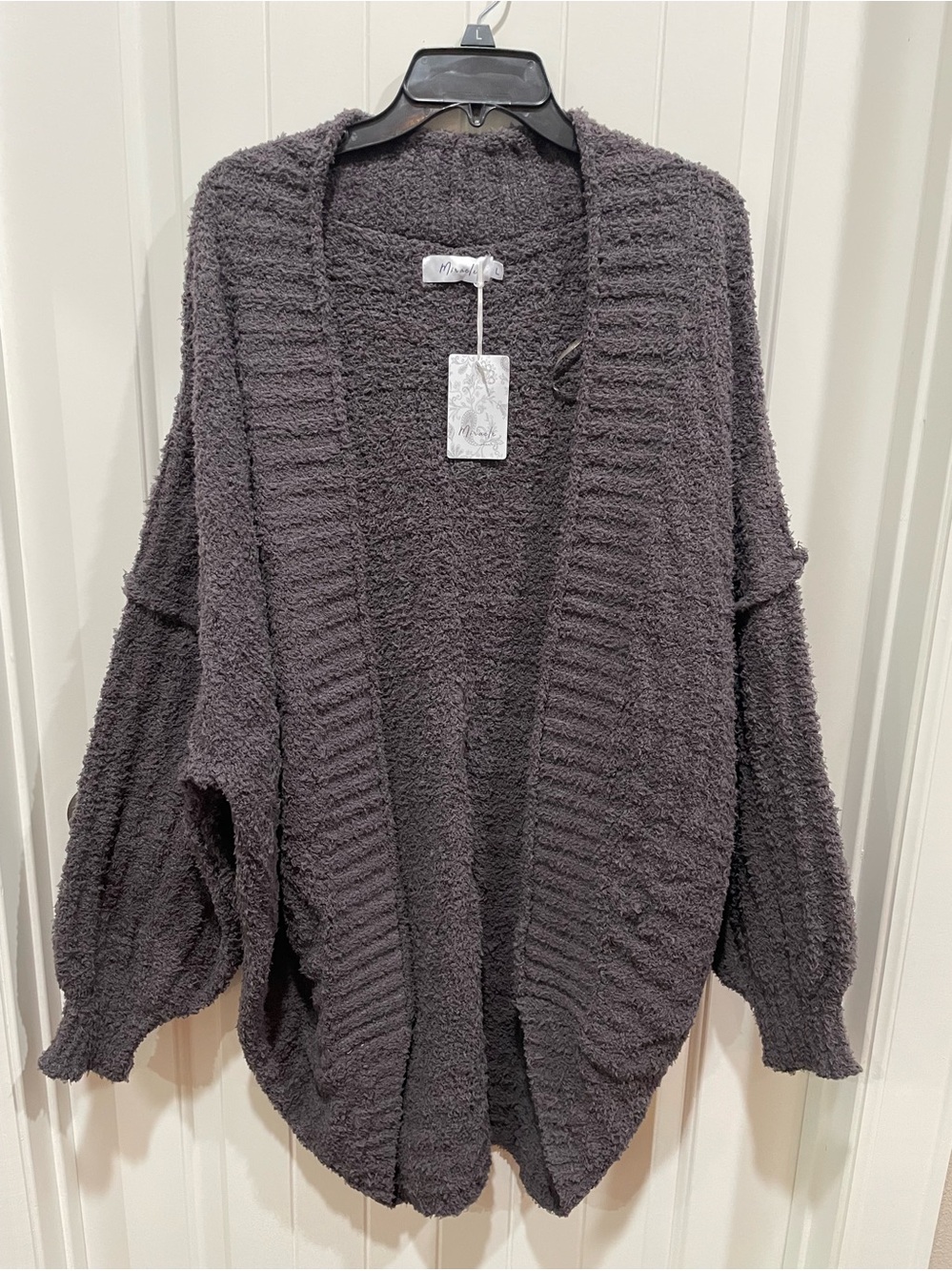 Miracle Cozy Charcoal Oversized Cocoon Cardigan Sweater Sz L NWT